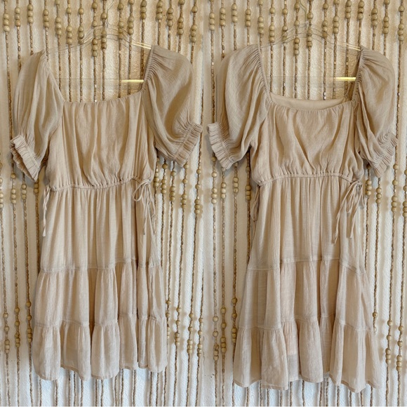 just found Dresses & Skirts - Just Found Cream Tiered Puff Sleeve Peasant Boho Cottagecore Western Dress Med